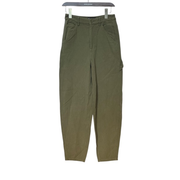 ASOS Design Army Khaki Green 100% Cotton Barrel Leg Cargo Trouser Women Sz 4 - Picture 1 of 10